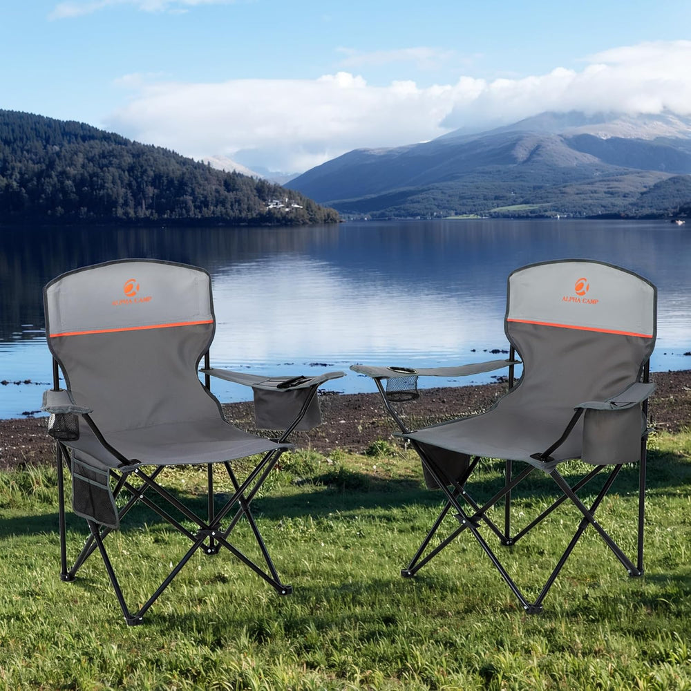 2 Pack Folding Camping Chairs Outdoor Lawn Chair Support 250lbs Gray