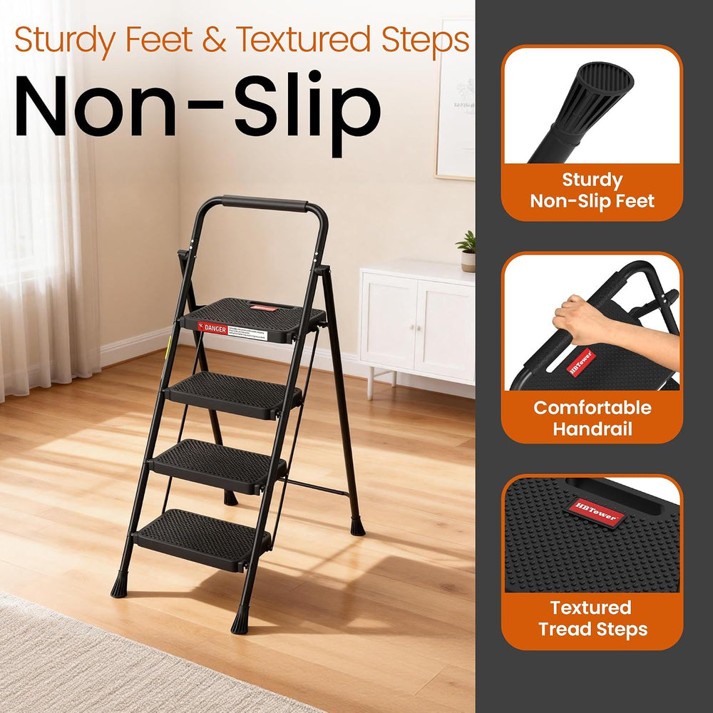 HBTower 4 Step Ladder, Step Stool Foldable for Adults with Wide Anti-Slip Ped...