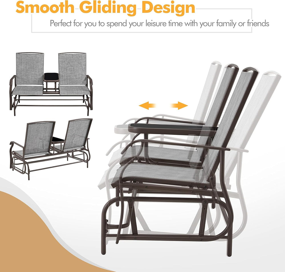 Yaheetech Outdoor Glider Bench Patio Loveseat with Table, Gray