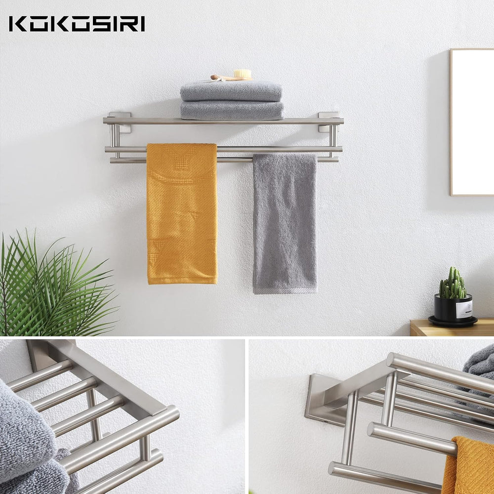 KOKOSIRI 24 Inch Towel Shelf with Double Towel Bars Bathroom Towel Rack Towel...