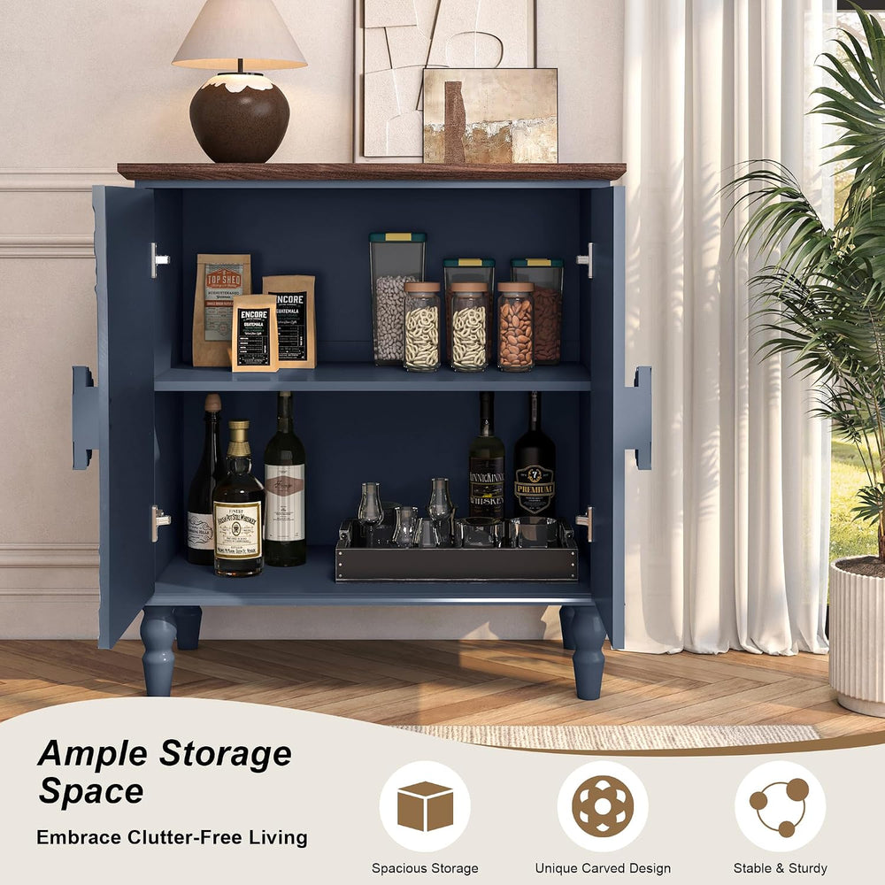 Accent Cabinet with 2 Embossed Flowers Doors for Living Room