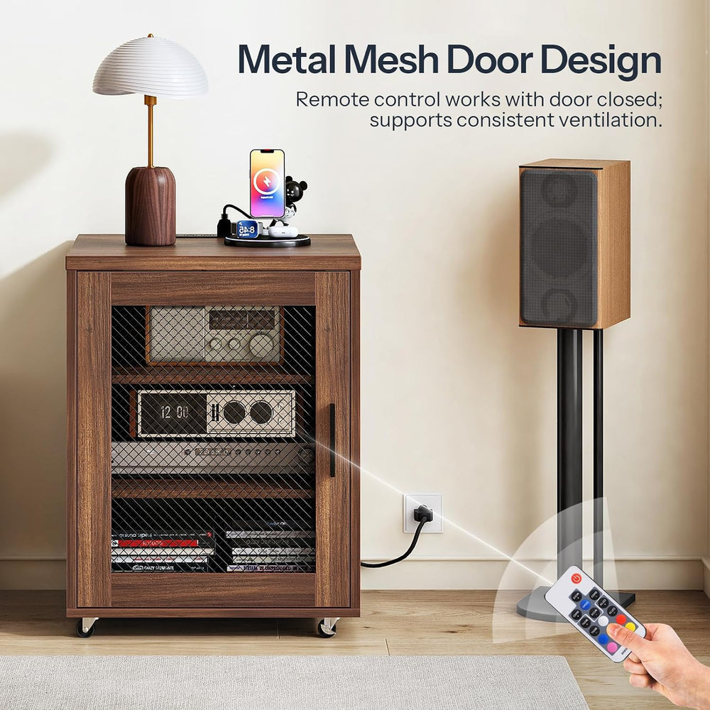 CHOEZON Media Cabinet with Charging Station, Stereo Cabinet with Wheels, Audi...