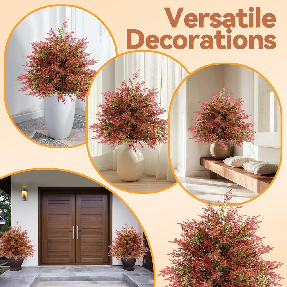 Artificial Fall Cedar Topiary Trees with Ground Stakes, Red Green Cedar