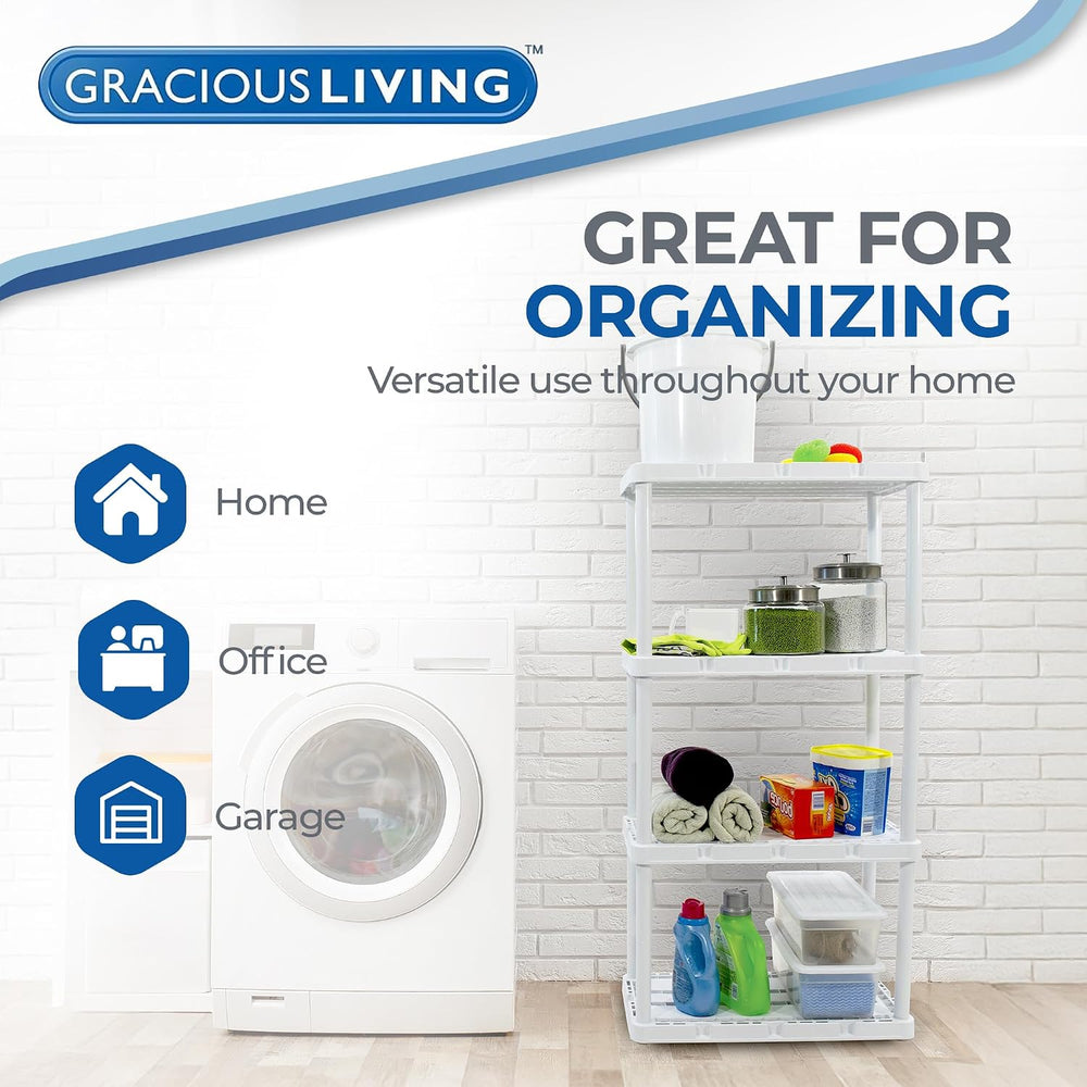 Gracious Living XL Knect-A-Shelf 4-Shelf Heavy-Duty Storage Shelves, Black