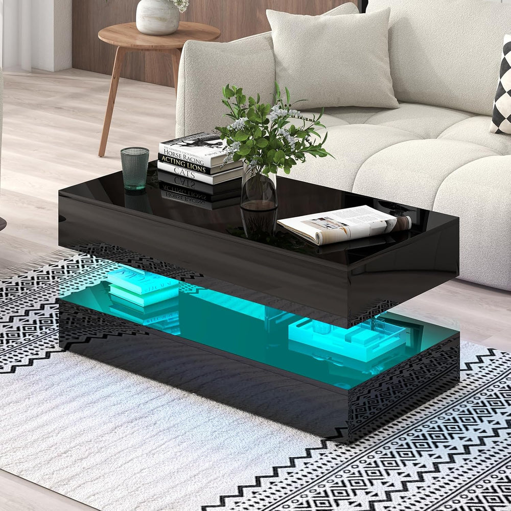 Verano Garden Modern High Gloss LED Coffee Table, 2-Tier Center Table
