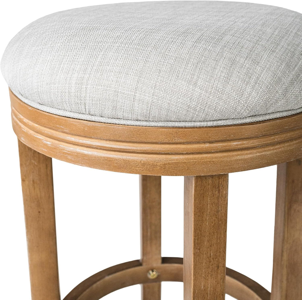 Maven Lane Eva Bar Stool, Brown Solid Wood, Natural Fabric, 31"