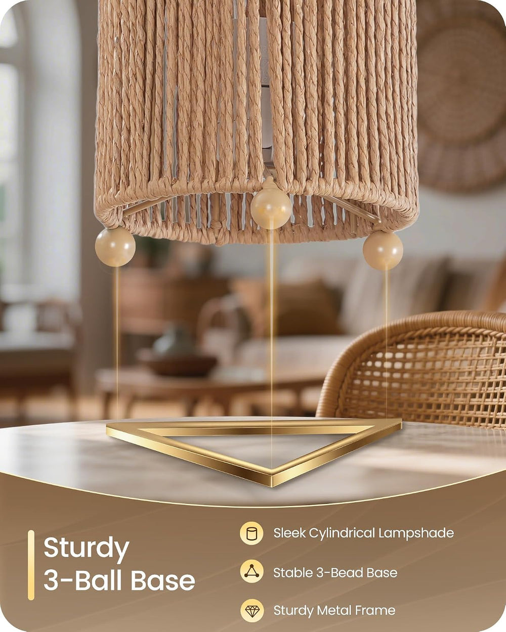 Small Rattan Table Lamps Set of 2, Boho Bedside Lamps Set of 2, Handwoven Pap...