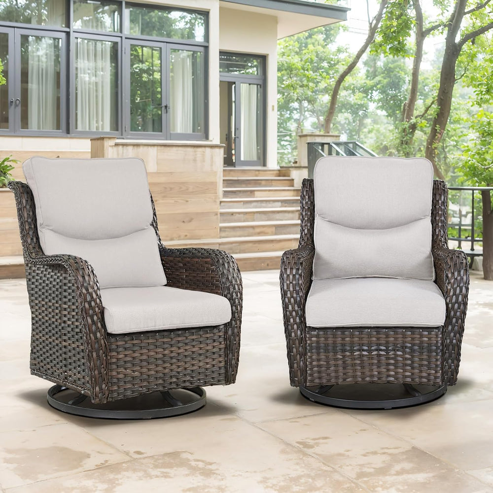 Swivel Patio Chairs Set of 2 with 5" Thick Cushion - Wicker Outdoor Swiv...