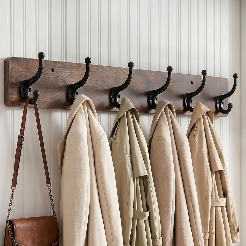 WEBI Rustic Coat Rack Wall Mount,24" Long 6 Cast Iron Coat Hooks Wall Mo...