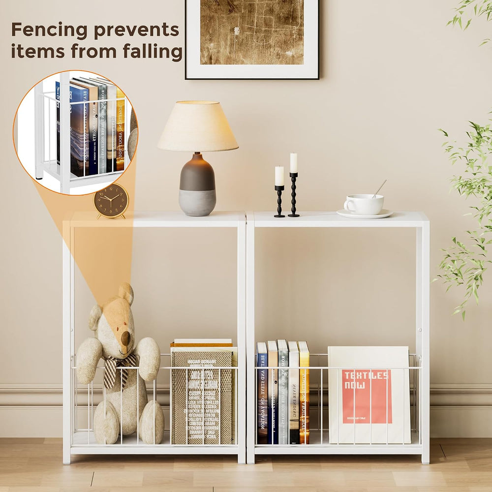 Homleke Narrow Side Tables Set of 2 with Magazine Holder, Skinny End Tables
