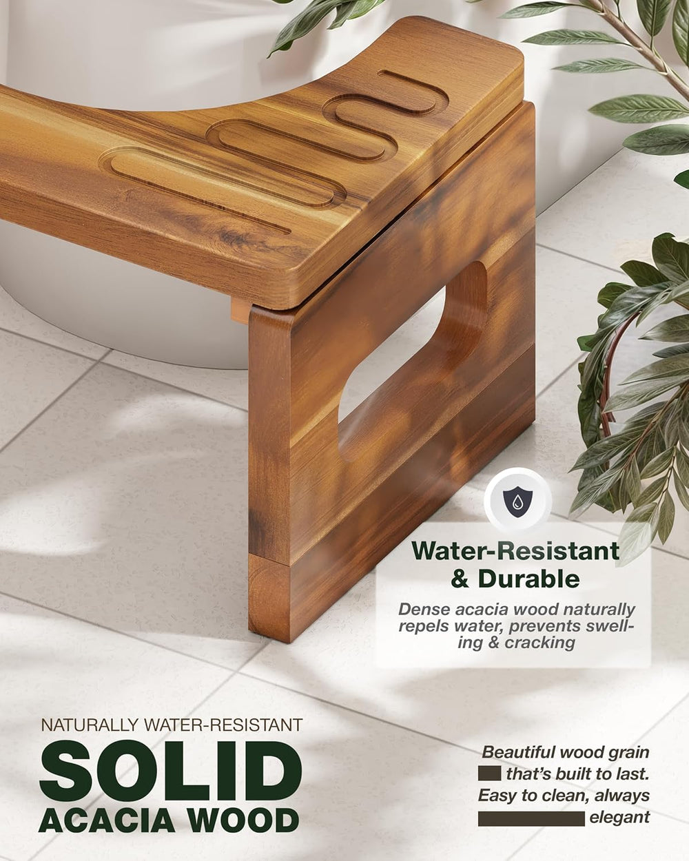 BLUEWEST Foldable Toilet Stool, 7 and 9 Inch Adjustable Height, Acacia Wood