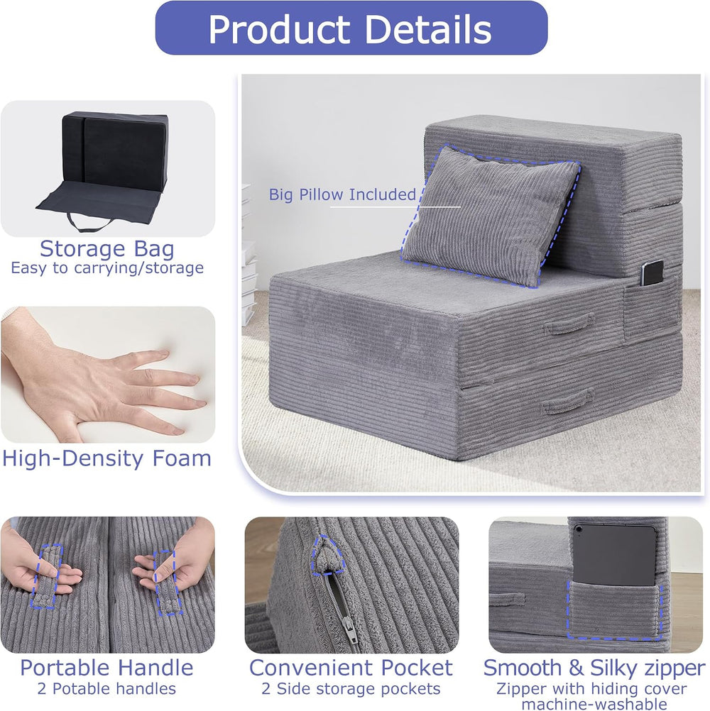 Folding Sofa Bed, Convertible Sleeper Chair Bed, Floor Sofa with Bag