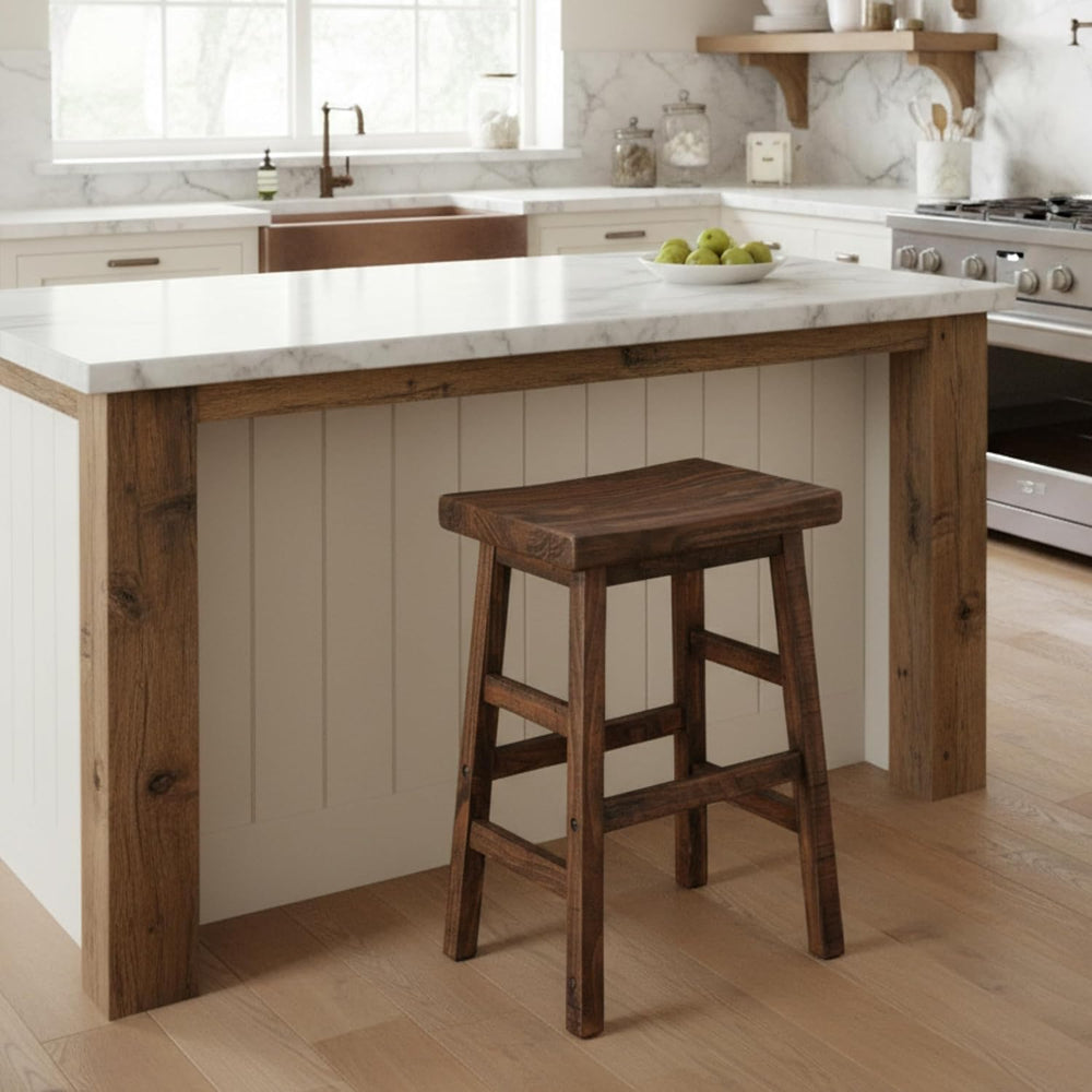 Alaterre Pomona Solid Wood Dining Bar Stool, Rustic Brown, 26 Inch