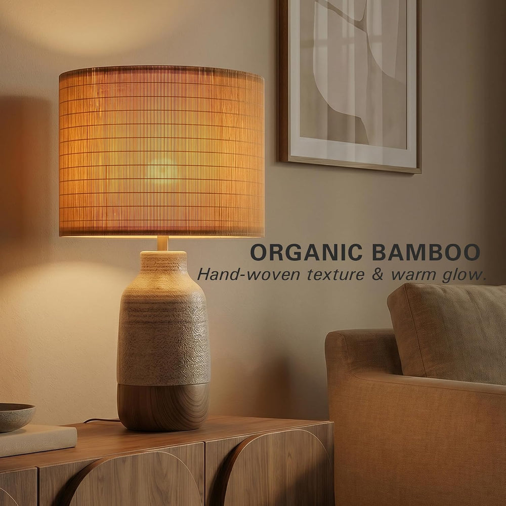Bamboo Lamp Shades Set of 2, Handwoven Medium Drum Lampshades for Table Lamps...