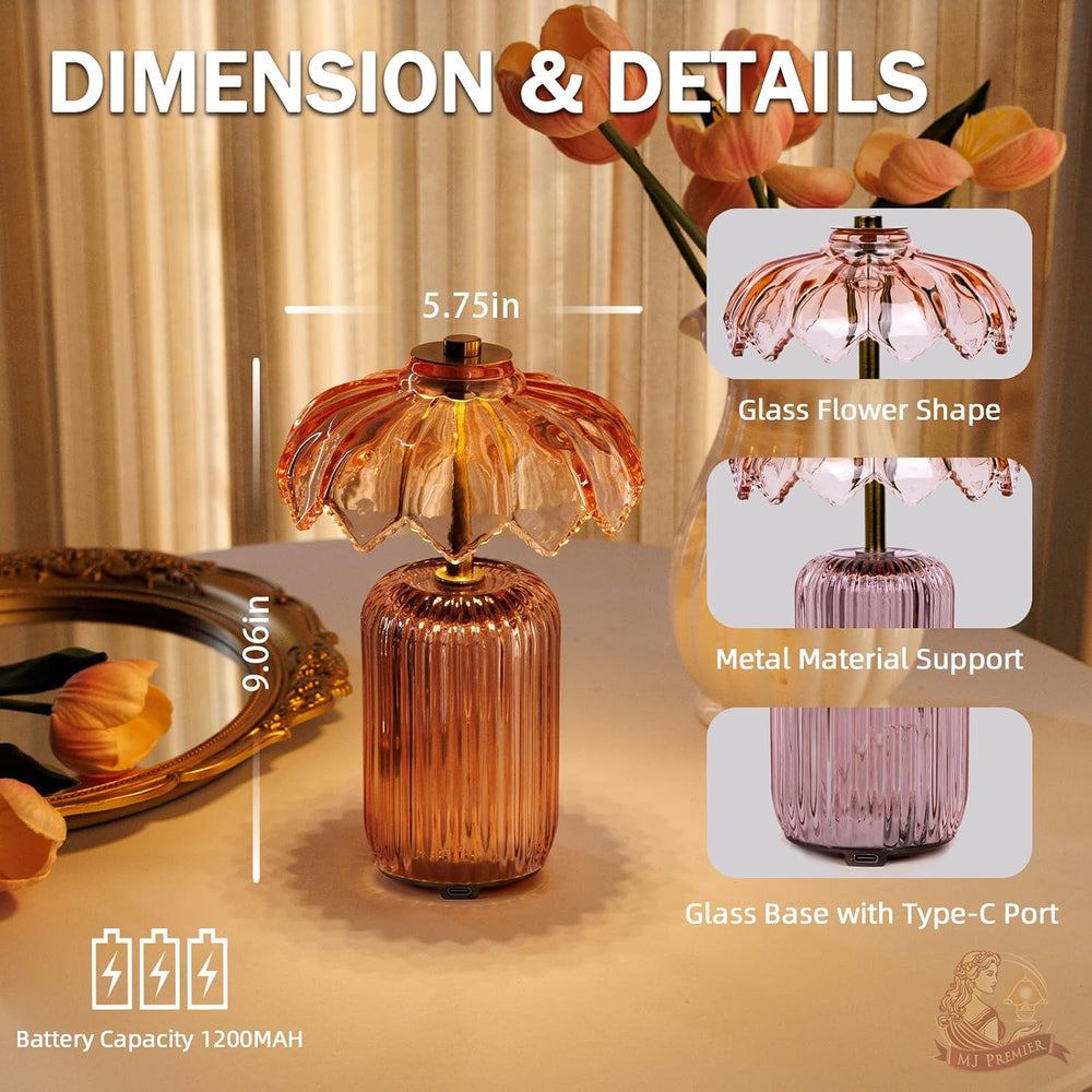MJ PREMIER Rechargeable Table Lamp, Small Cordless Lamp with Timer, Pink