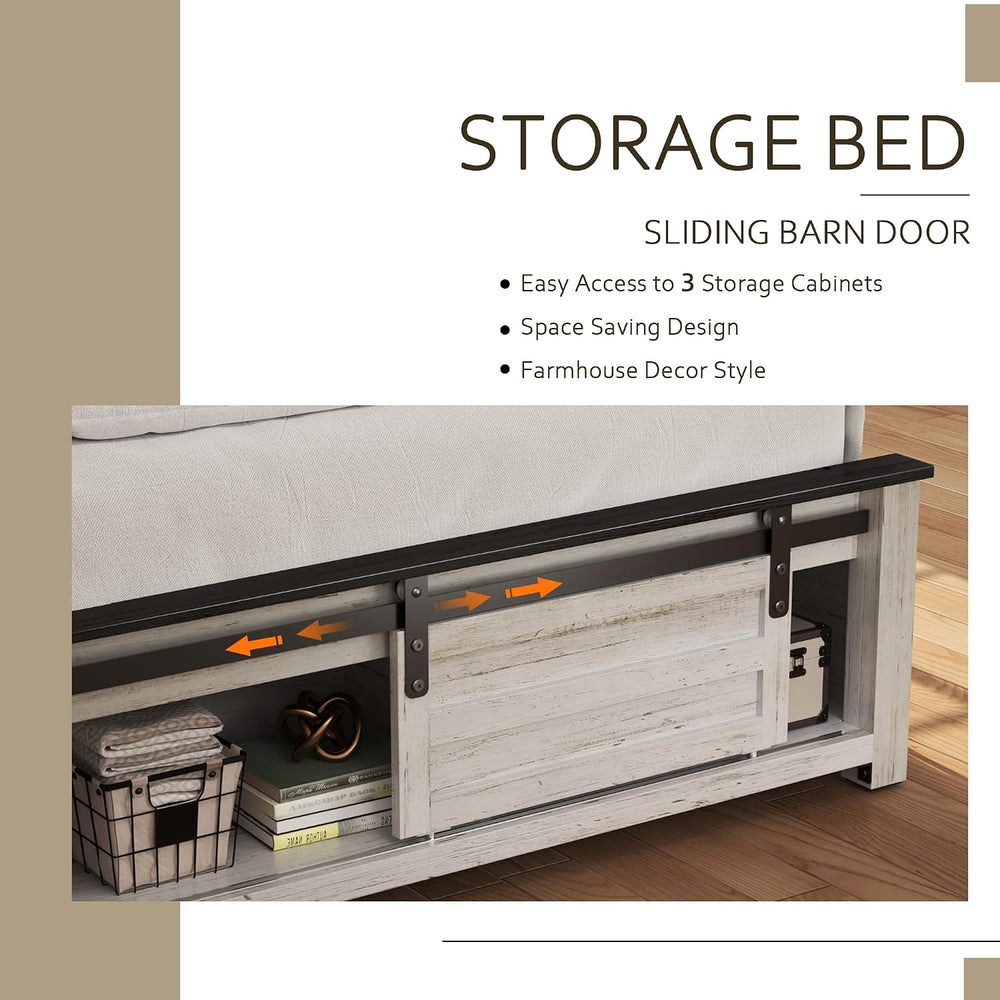 King Size Wooden Bed Frame with Headboard and Storage Footboard
