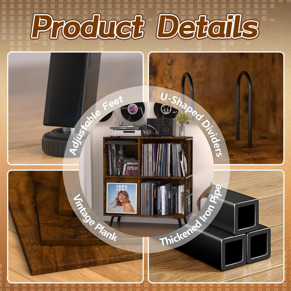 Faesun 3 Tier Record Player Stand with Flip-Down Record Shelf, Rustic Brown