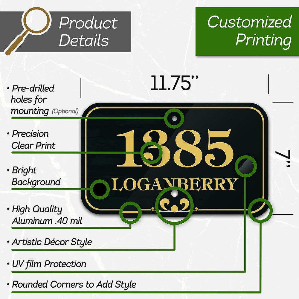 House Address Sign, House Address Plaque, Indoor/Outdoor Use, 7x12 Inch, 22 C...