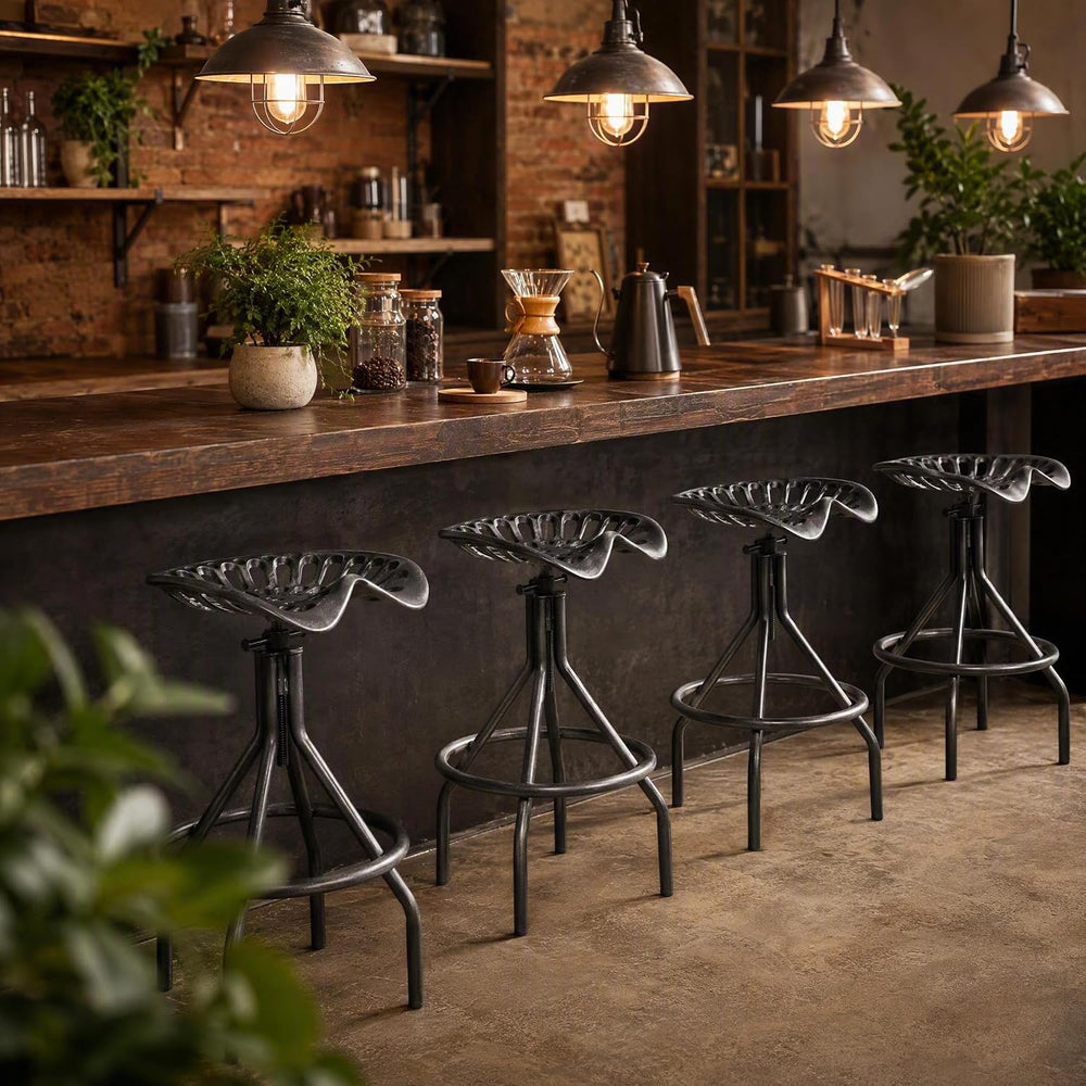 Industrial Metal Tractor Seat Farmhouse Bar stools Cast Iron Adjustable Count...