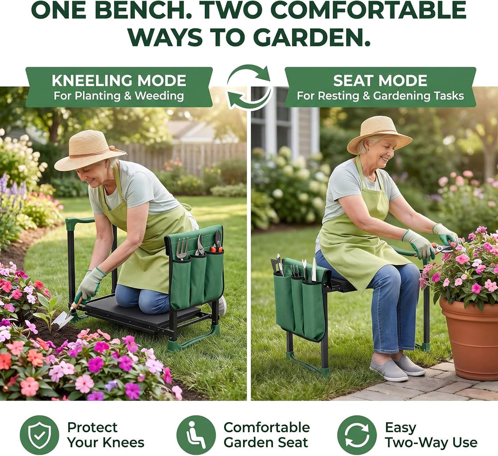 Garden Kneeler and Seat, Heavy Duty Foldable Garden Stool with Anti-Tip Outwa...