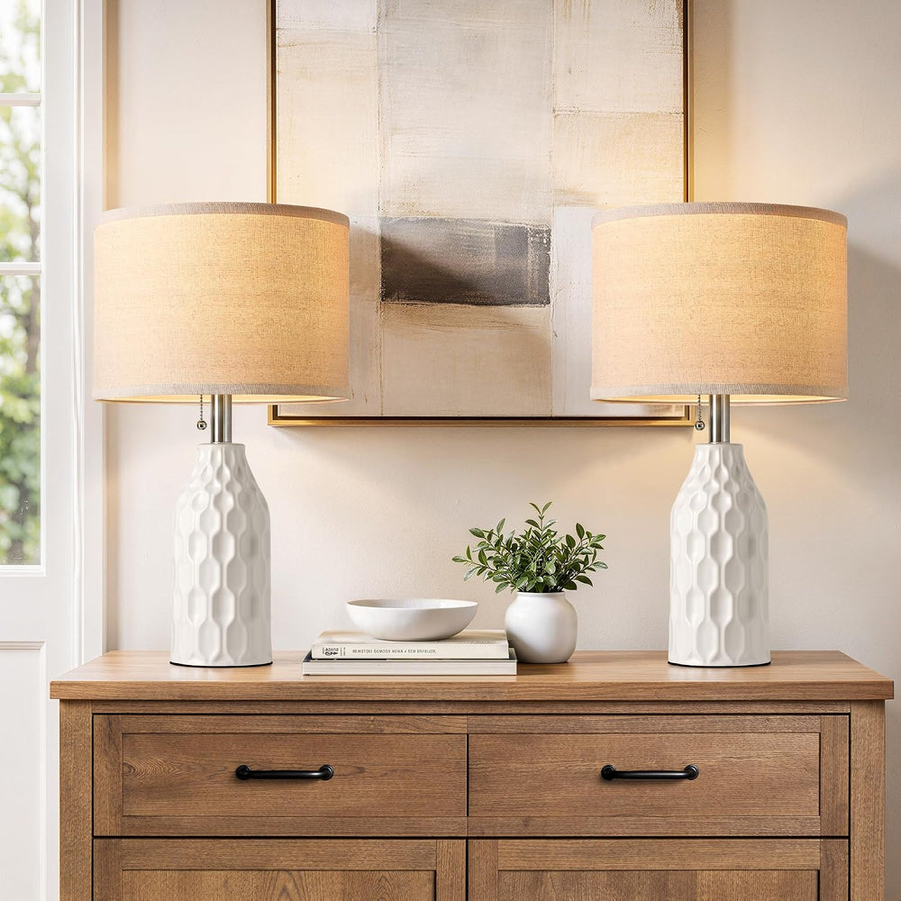 Modern Ceramic Table Lamps Set of 2 for Living Room Bedroom, White