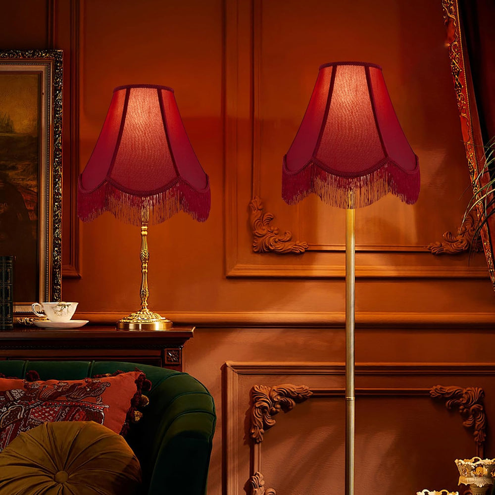 GO&SO Lamp Shades 1PC,6" x 13" x 10.6",Red Fringe Scallope...