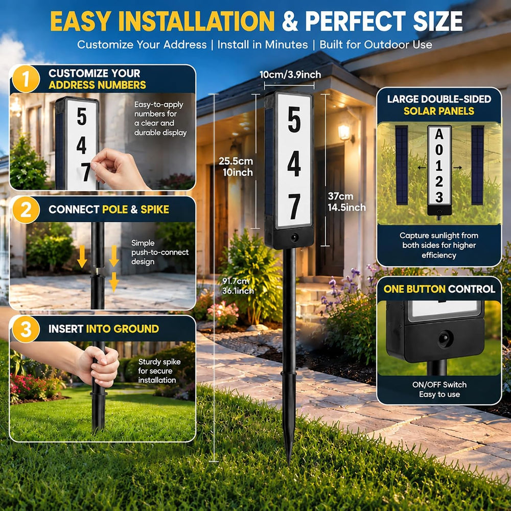 T-SUNUS Solar House Numbers for Outside, IP65 Waterproof Warm White & White