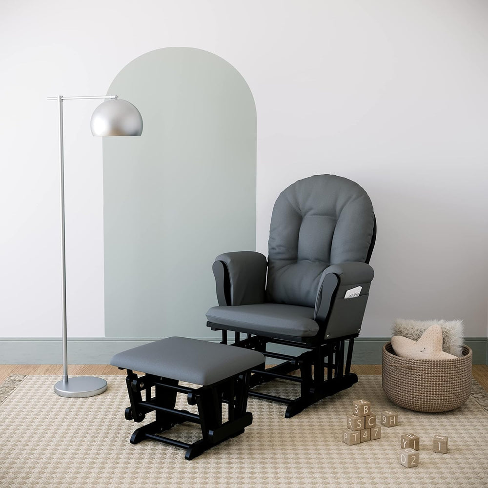 Storkcraft Premium Hoop Glider & Ottoman, Black with Gray
