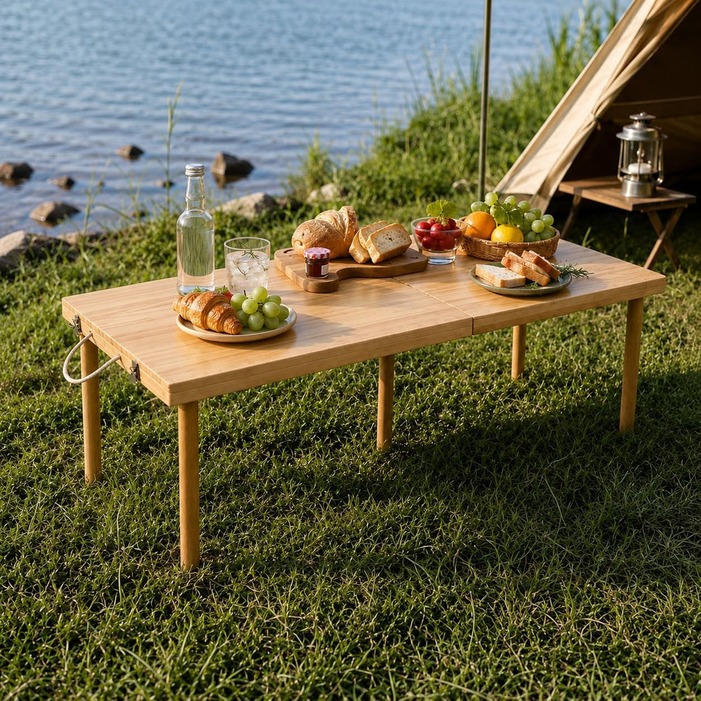 Folding Wooden Picnic Table, All-in-One Storage Box Design Portable Solid Woo...