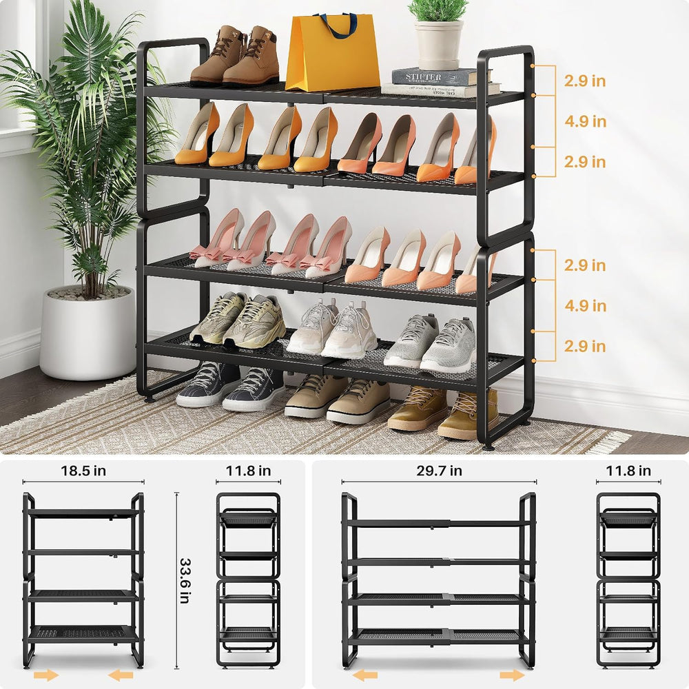 Expandable Metal Shoe Rack for Closet, Entryway & Garage, 4-Tier, Black