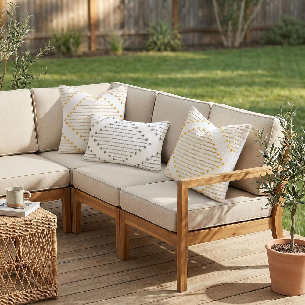 Mecatny Boho Outdoor Throw Pillow Covers 18x18 Set of 2 Grey & Cream White