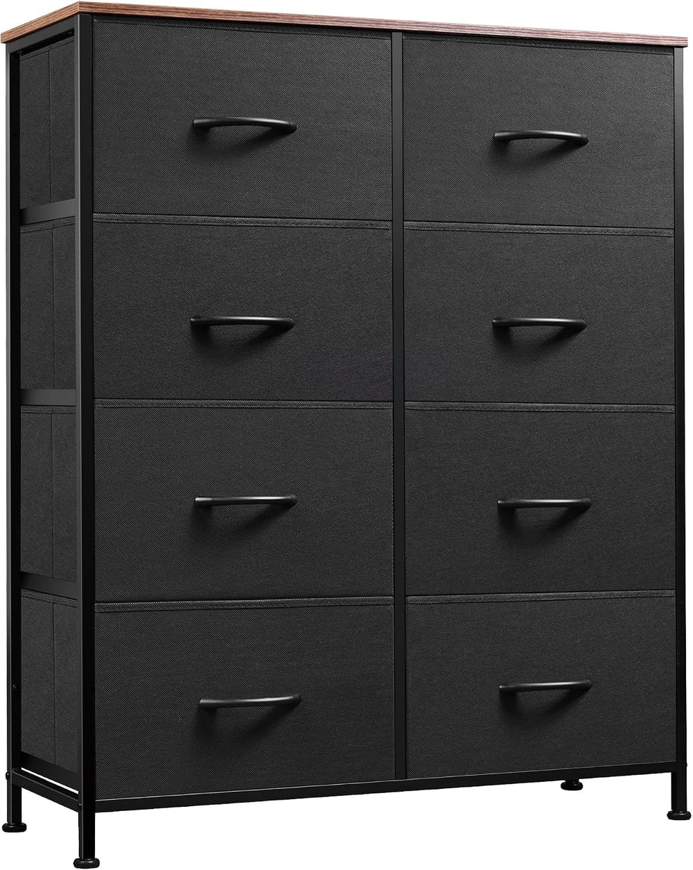 WLIVE 8 Drawer Fabric Dresser for Bedroom, Storage Tower, Black & Rustic