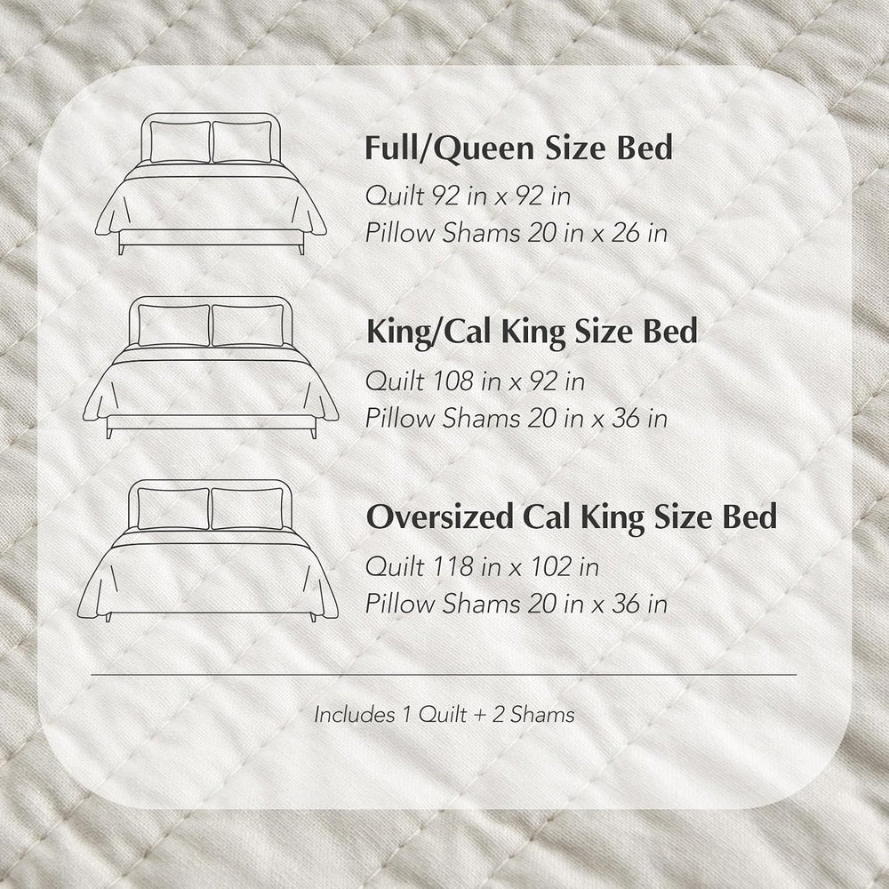 EVERGRACEHOME 100% Cotton Modern Lines Quilt Set Queen Size, Birch