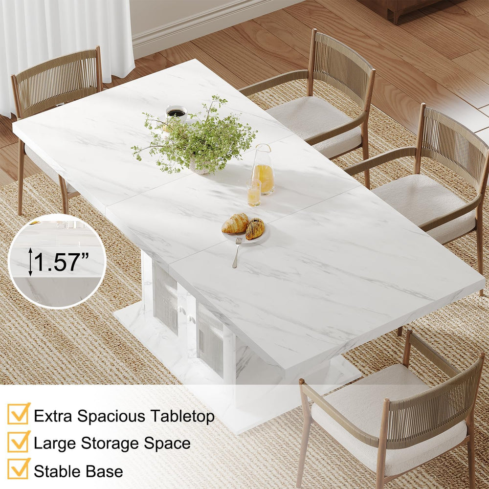 HSH 63" Modern White Faux Marble Dining Table for 6 with Storage Cabinet