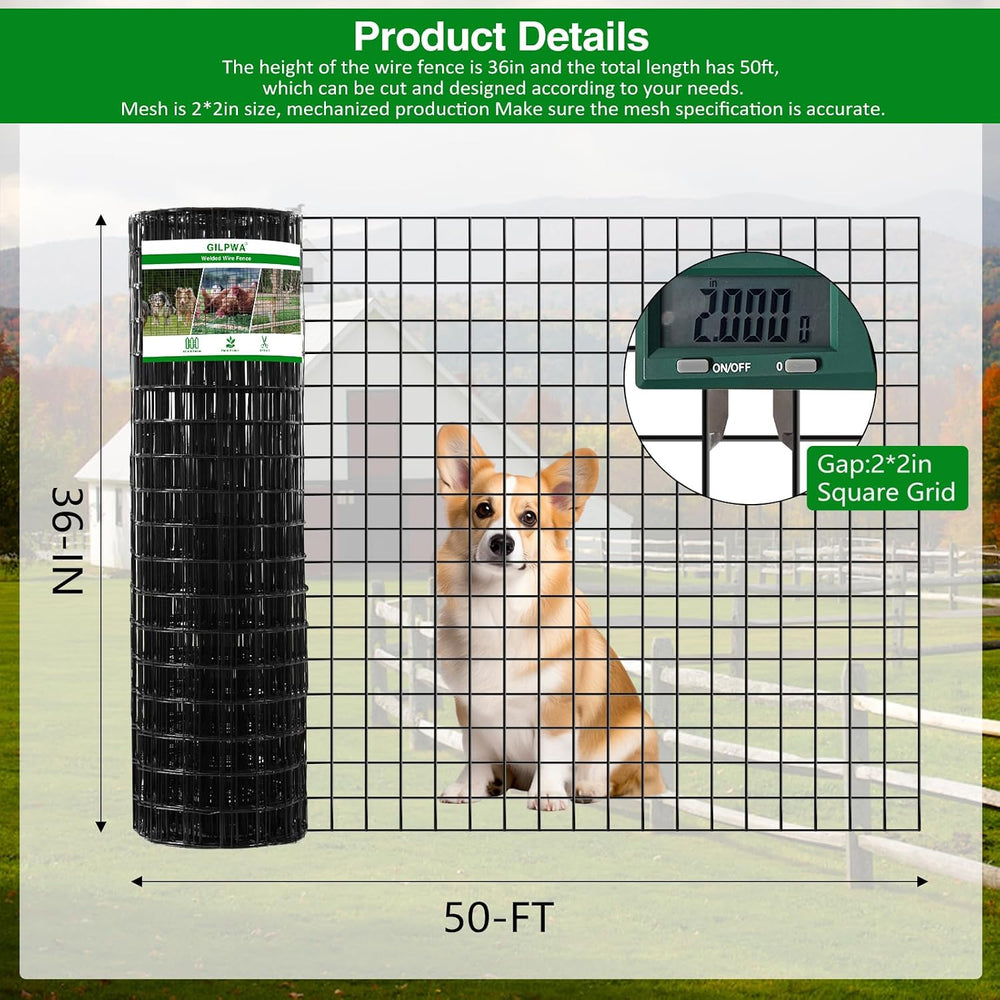 GILPWA Wire Fence, 36 in(H) X 50 ft(L) PVC Coated Welded Wire Fencing 2"...