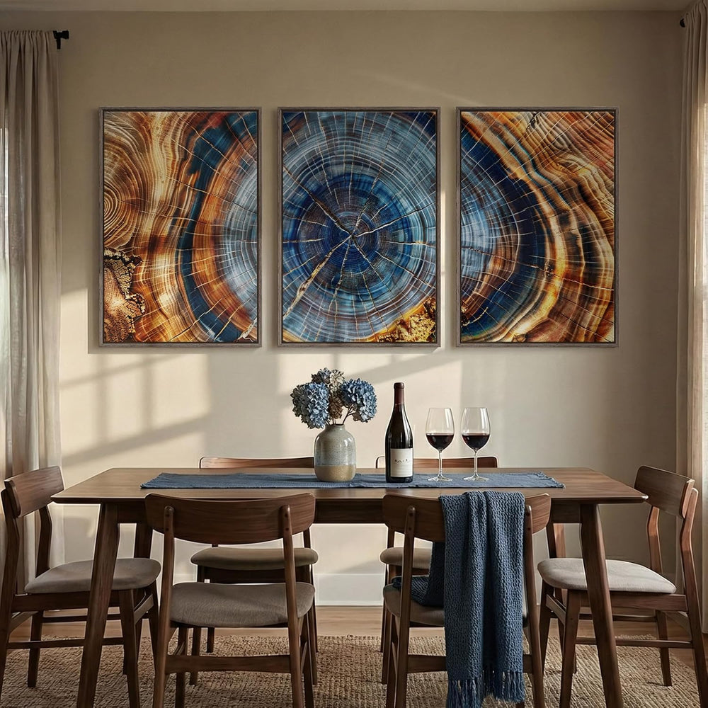 3 Piece Large Framed Colorful Tree Ring Wall Art for Living Room, 24x36 In