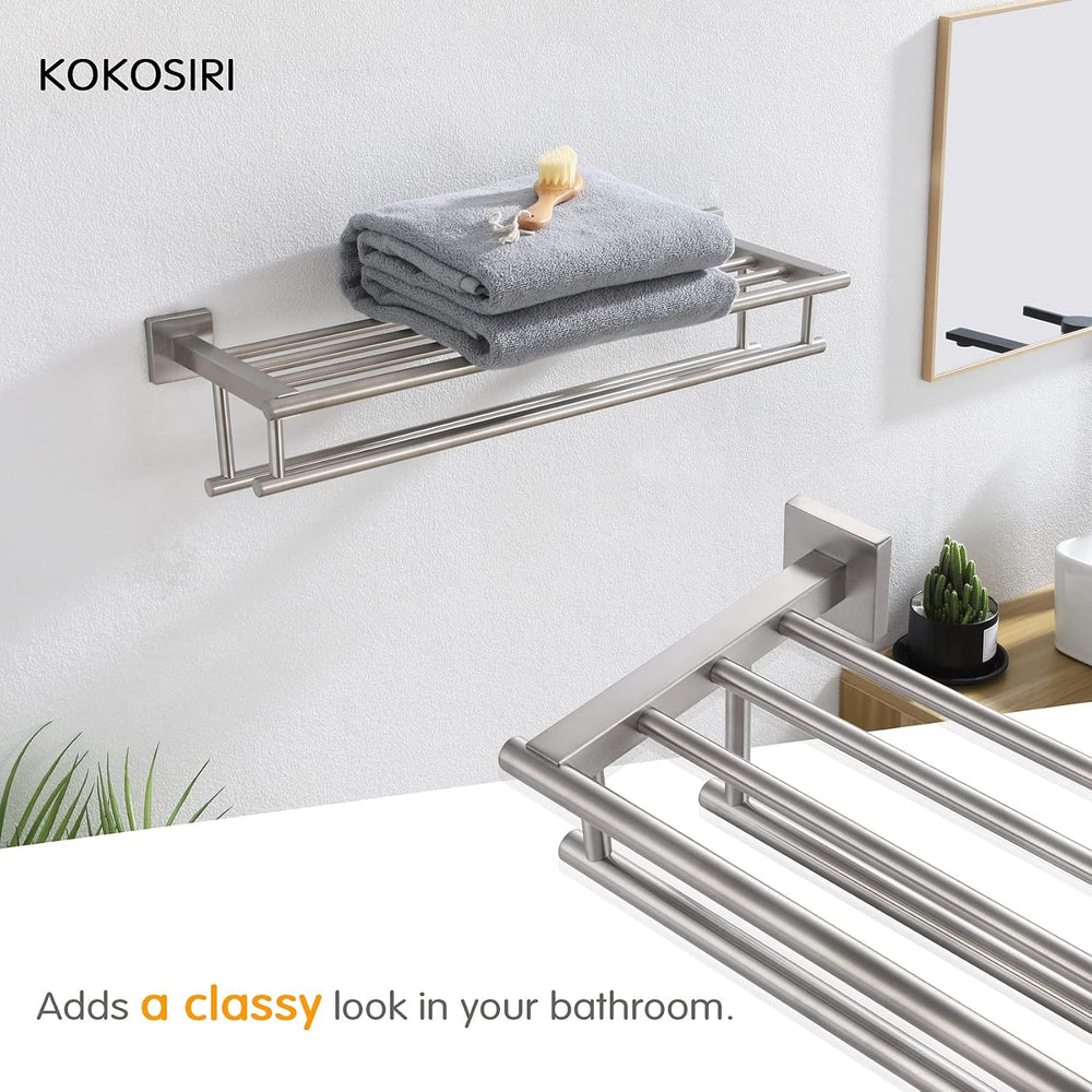 KOKOSIRI 24 Inch Towel Shelf with Double Towel Bars Bathroom Towel Rack Towel...