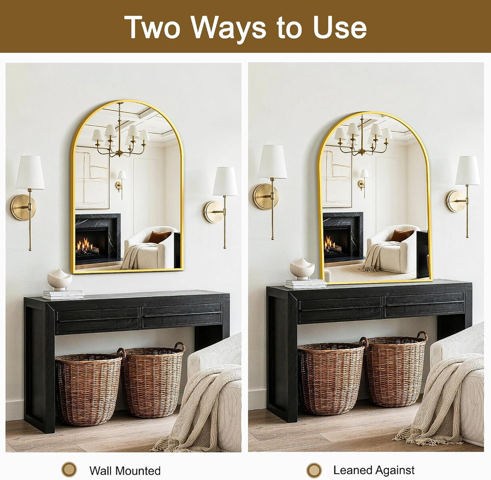 FGU Arched Bathroom Mirror for Over Sink 36"x24" Gold Vanity Mirror