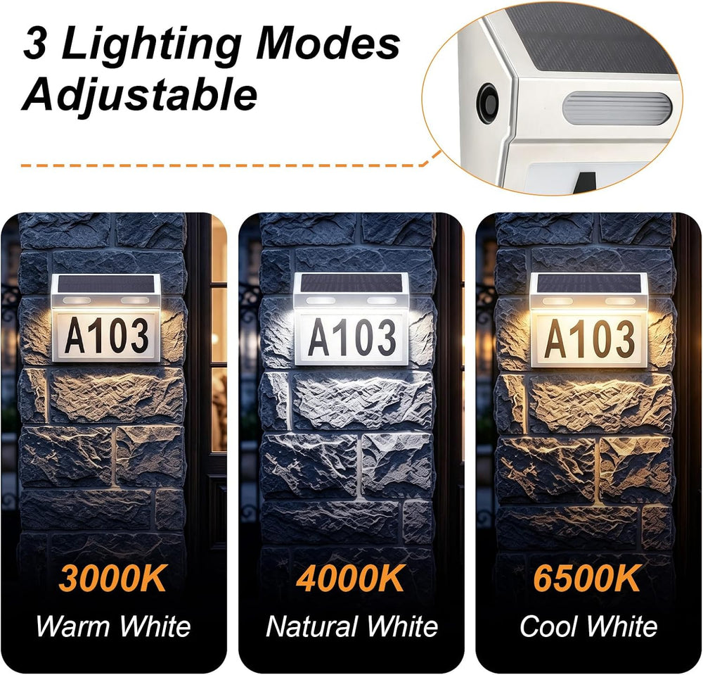 Solar House Numbers for Outside, 3 Color Wall Mounted LED Address Signs