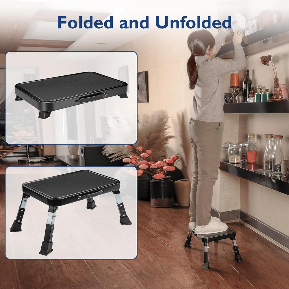 BONTEC Folding Step Stool, 3-Level Adjustable Metal Step Stool, 330lbs