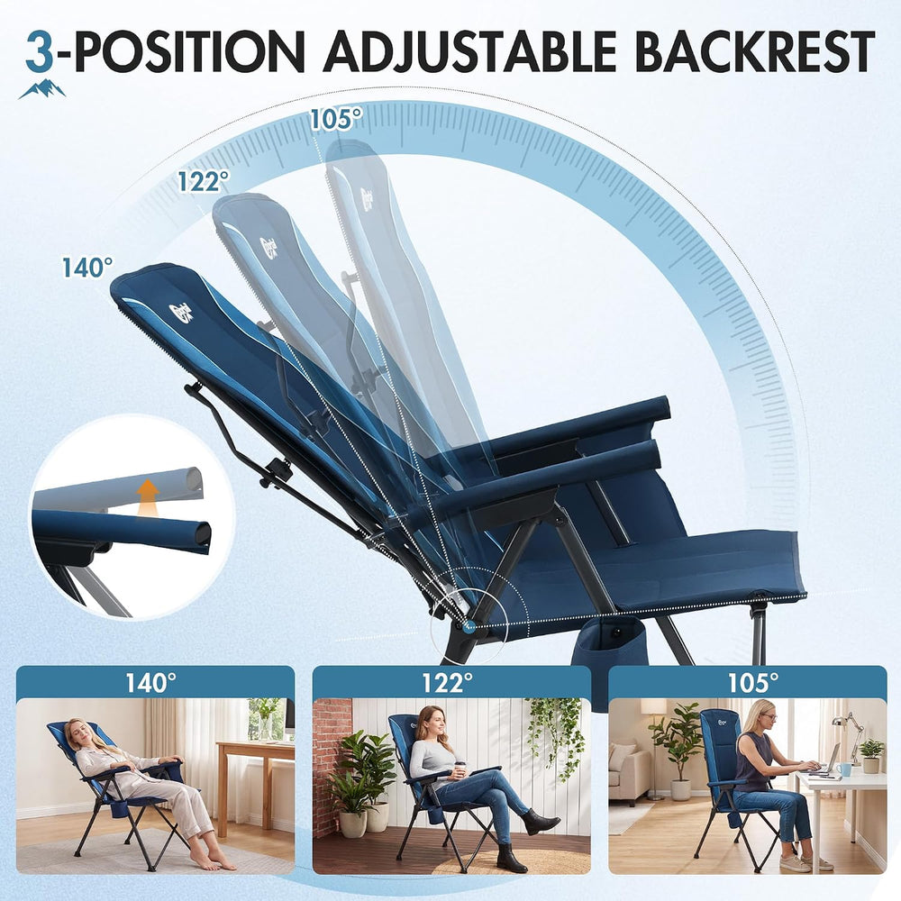 Portal Reclining Camping Chair High Back, 3-Position Hard Armrests, 350 lbs