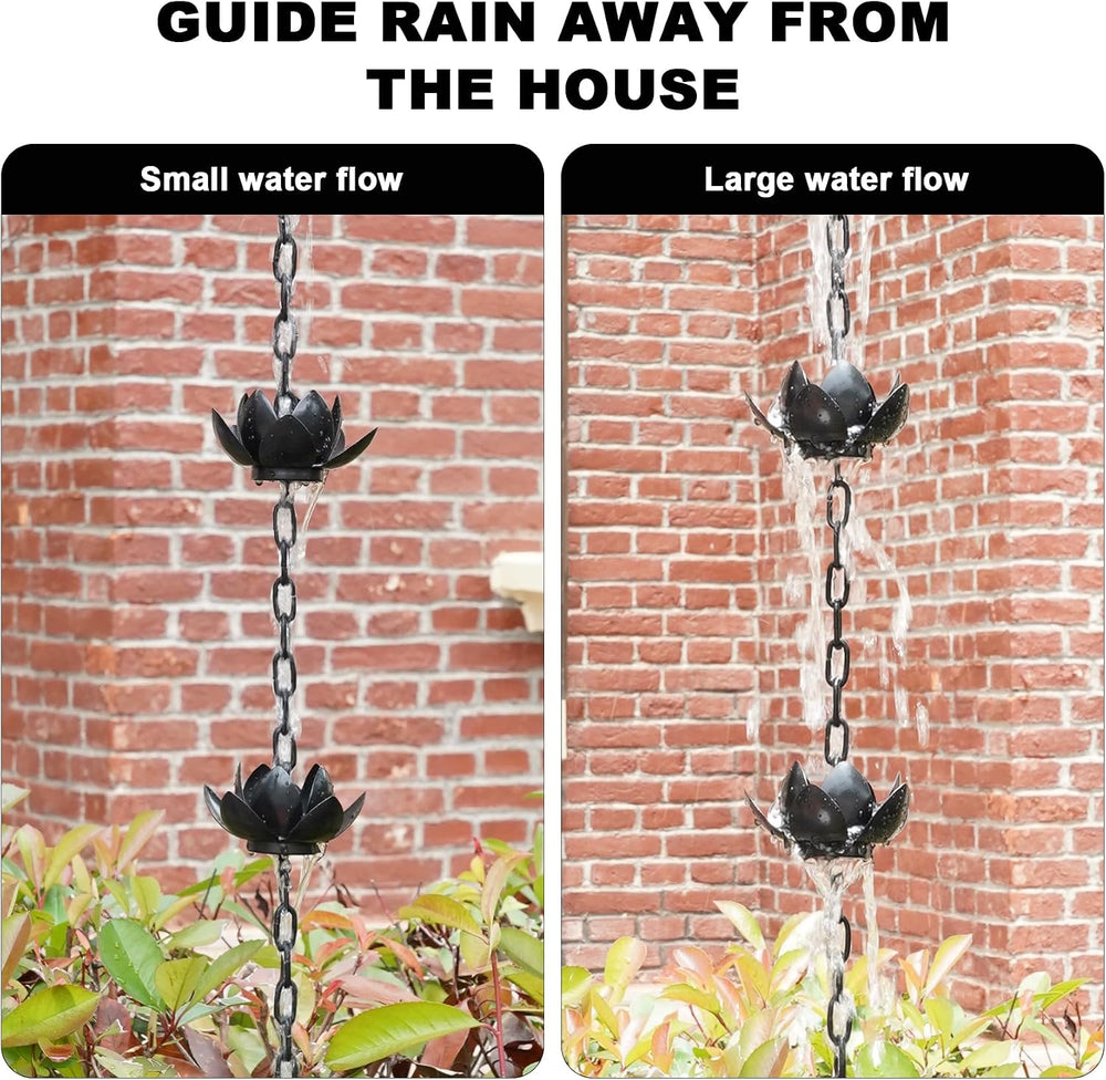 Rifachua 8.5ft Black Lotus Rain Chain for Gutter Downspout Outside