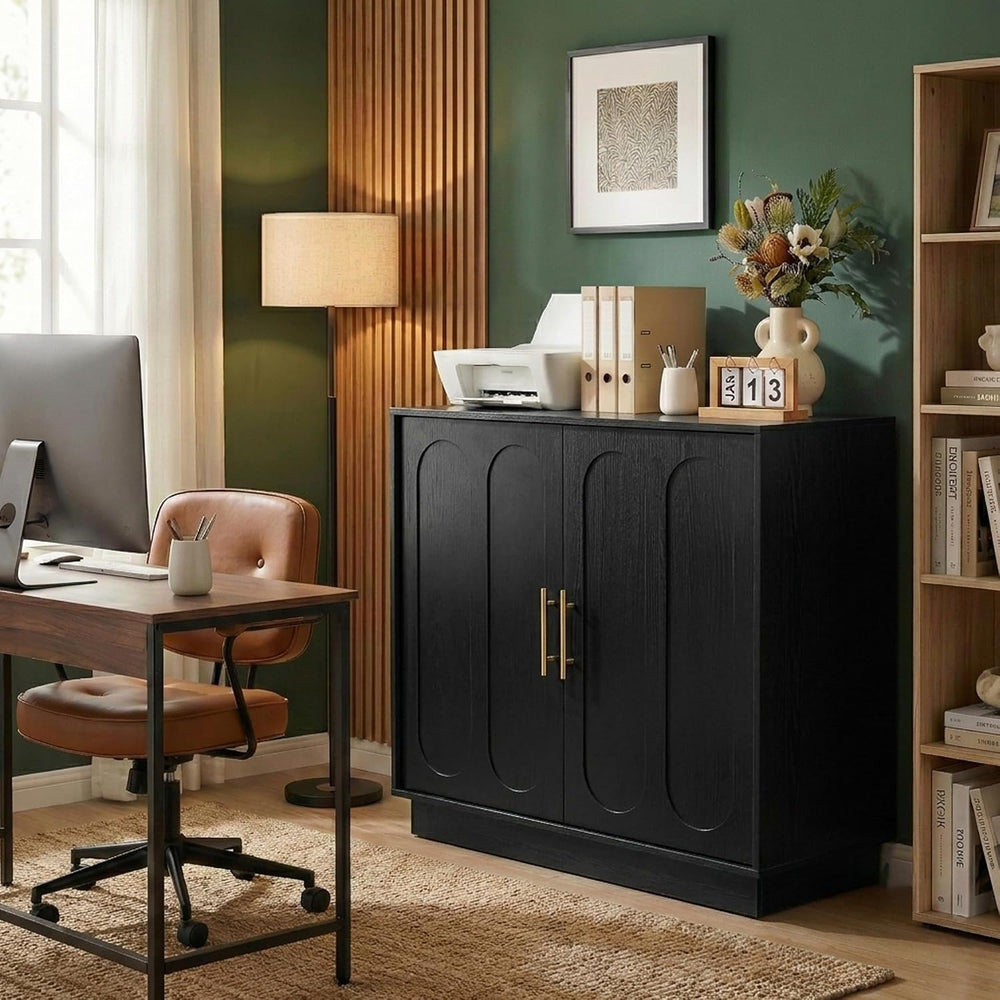holzart 31.5" Modern Farmhouse Storage Cabinet, Black 2 Door Sideboard B...
