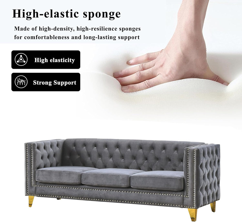 2 Piece Chesterfield Velvet Combination Sofa Set for Living Room,3-Seater and...