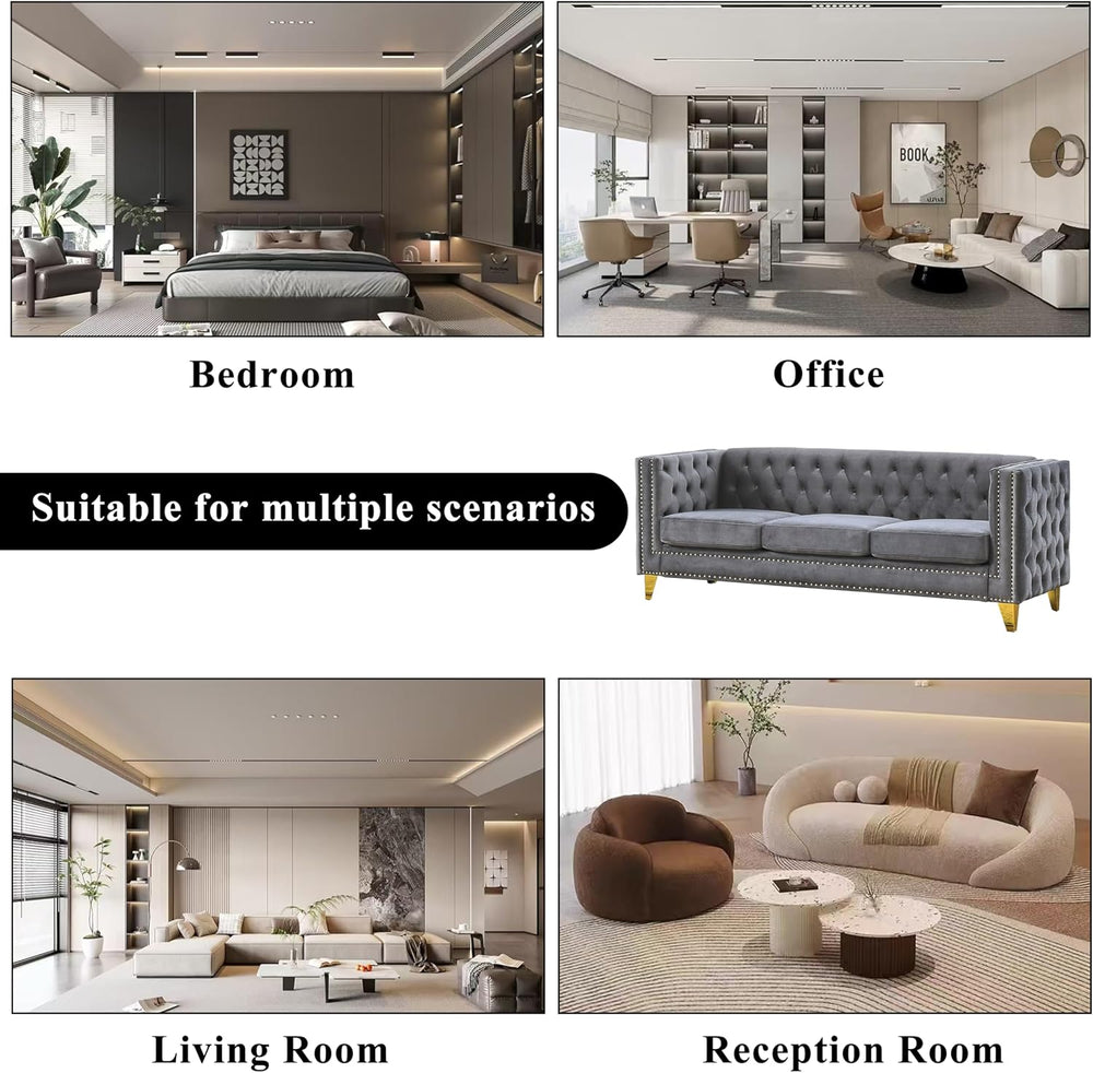 2 Piece Chesterfield Velvet Combination Sofa Set for Living Room,3-Seater and...