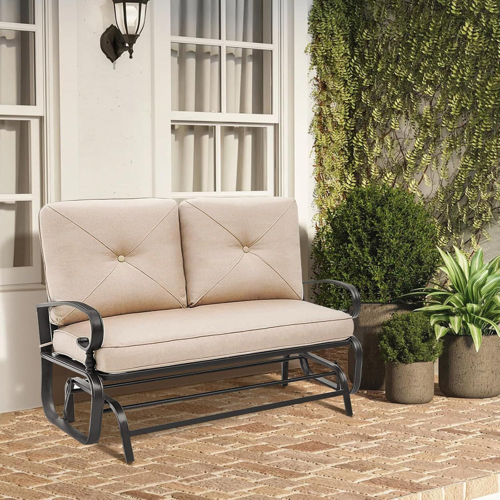 Outdoor Glider Rocking Bench 2 Person Patio Loveseat Steel Frame Furniture Se...