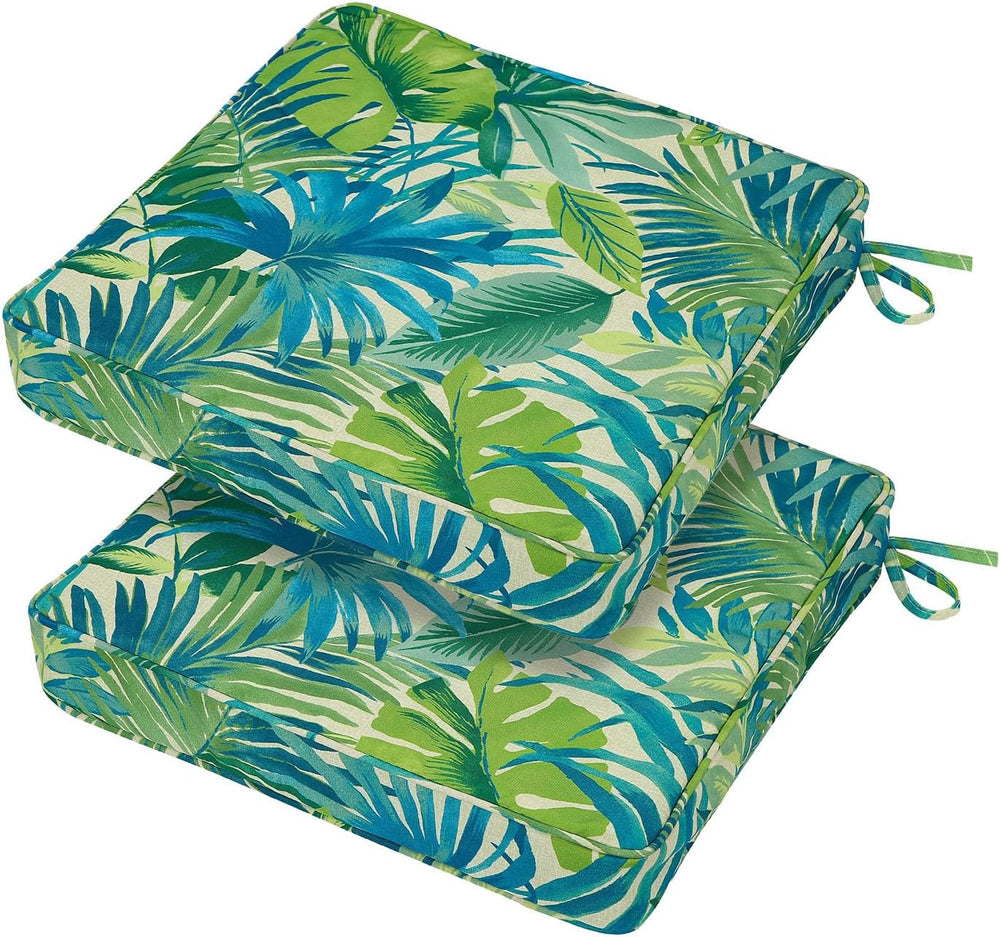 19x19x3 Inch Outdoor Square Corner Chair Cushions with Ties Set of 2, Water &...