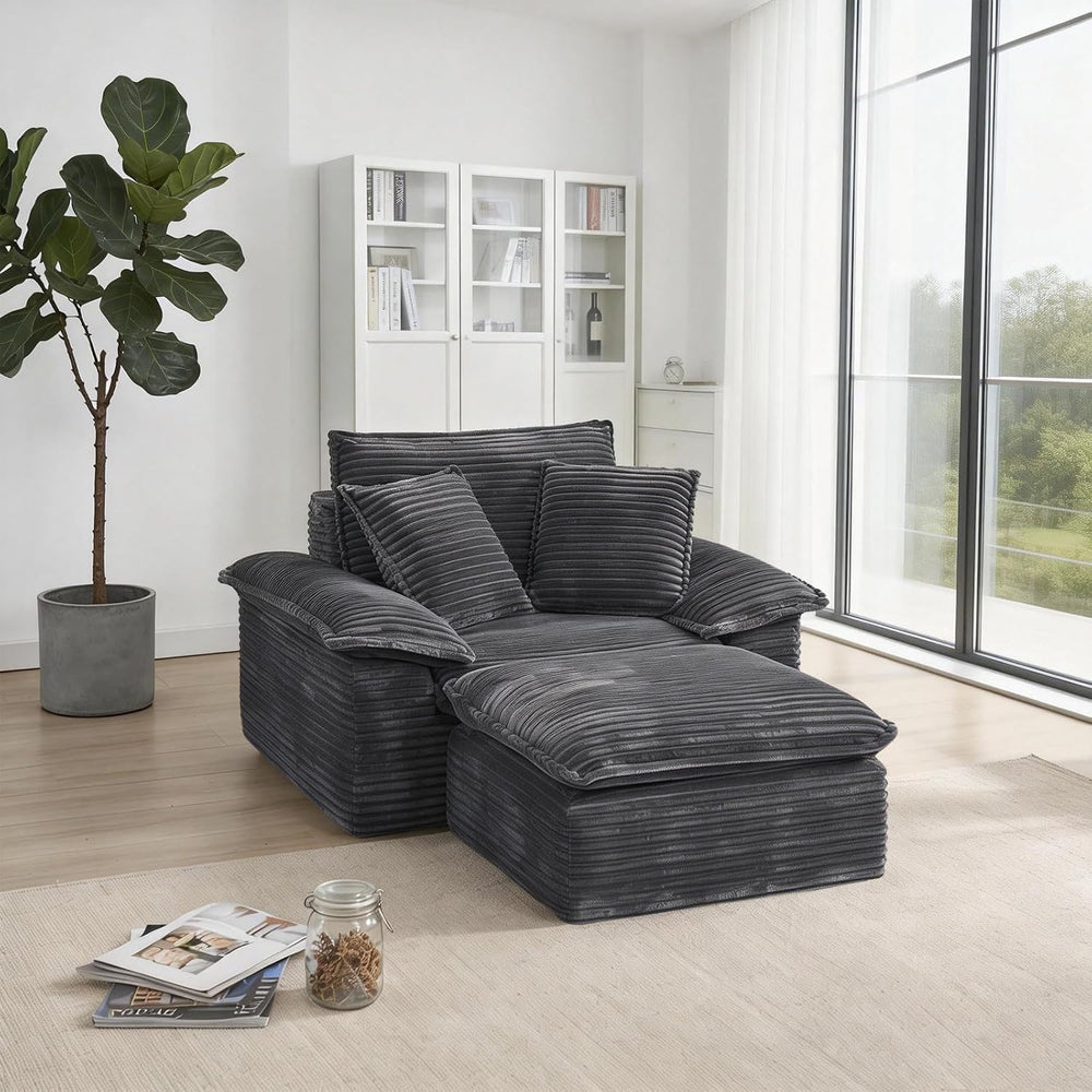 48'' Chaise Lounge Chair Indoor, Oversized Corduroy Upholstered Bonel...