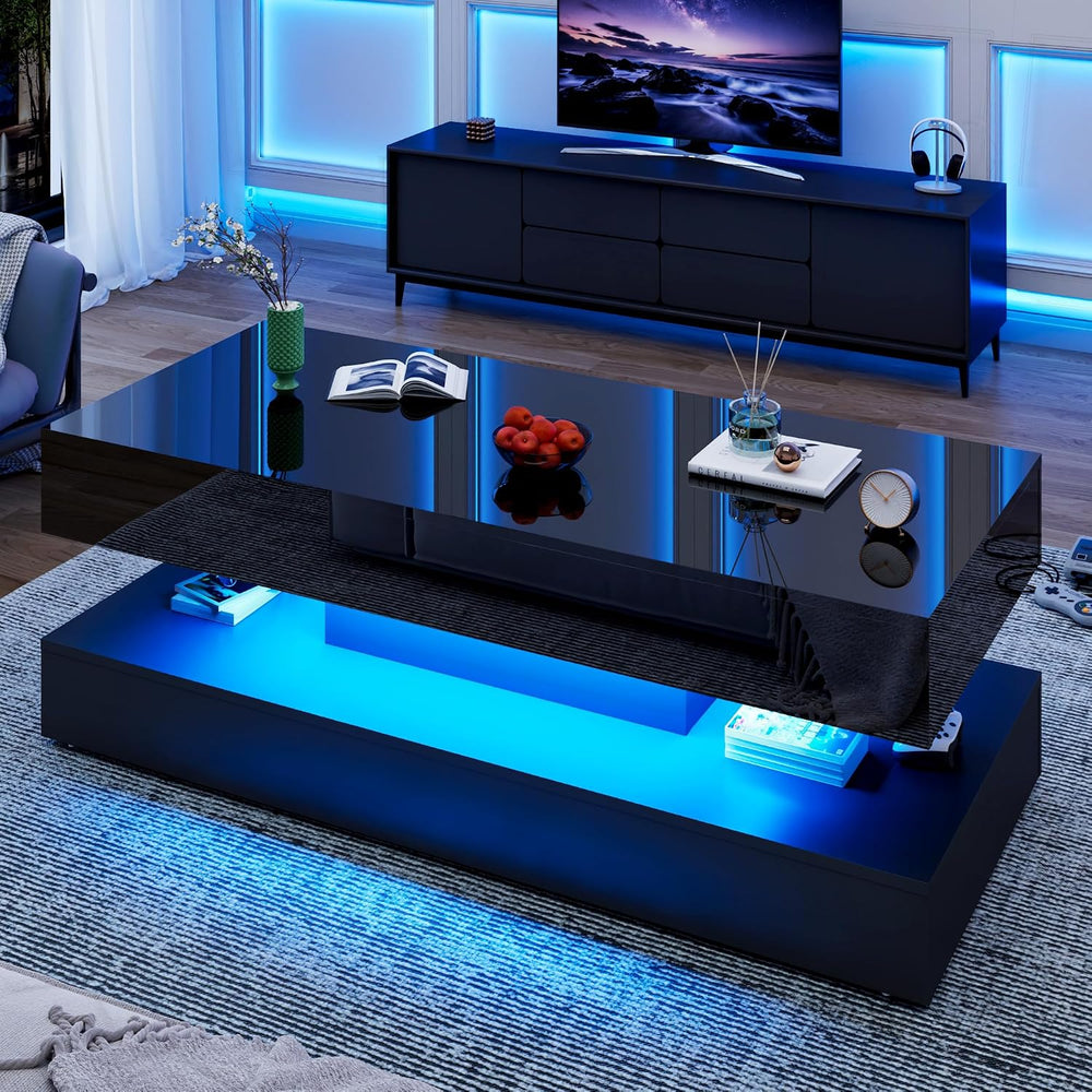 55in Large High Glossy LED Coffee Table,Modern Coffee Table for Living Room