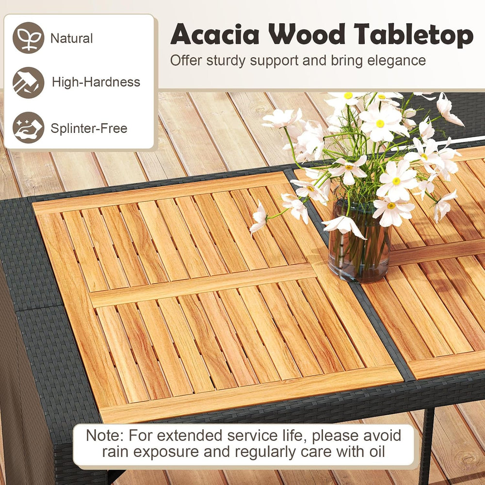 Tangkula 7 Piece Patio Wicker Bar Set, Patiojoy Outdoor Acacia Wood Bar Heigh...